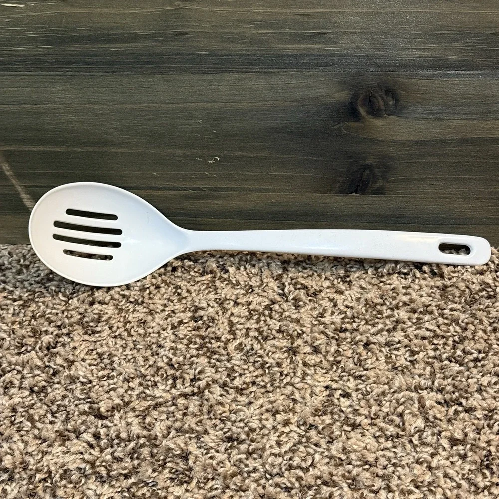 Vintage White Melamine‎ Ware Slotted Serving Spoon Kitchen